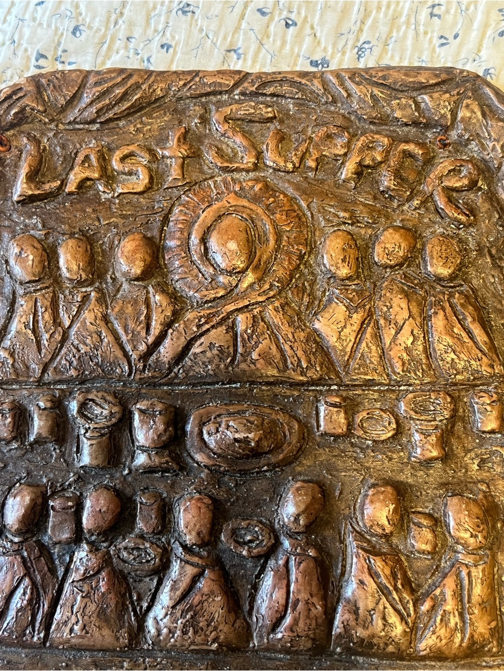 Vintage Mid-Century Religious Folk Art Clay Relief - Last Supper, Regina Janik